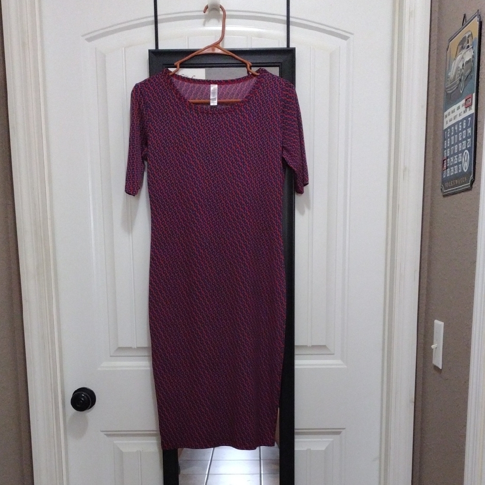 LuLaRoe Blue and Red Patterned Midi Dress Size XS